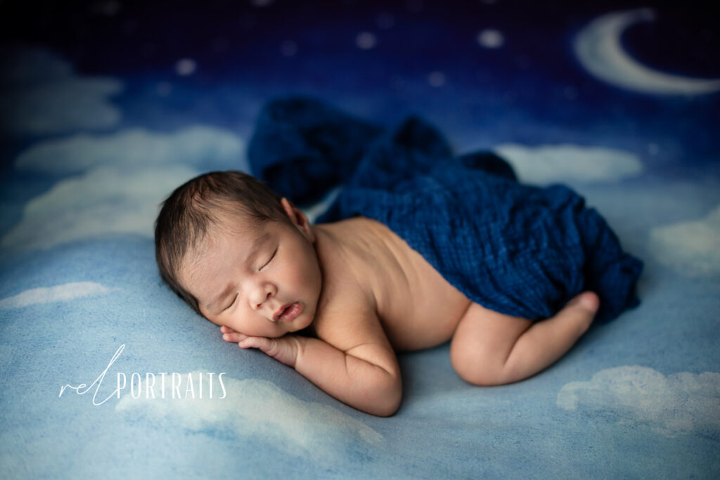 Chicago newborn baby boy in clouds